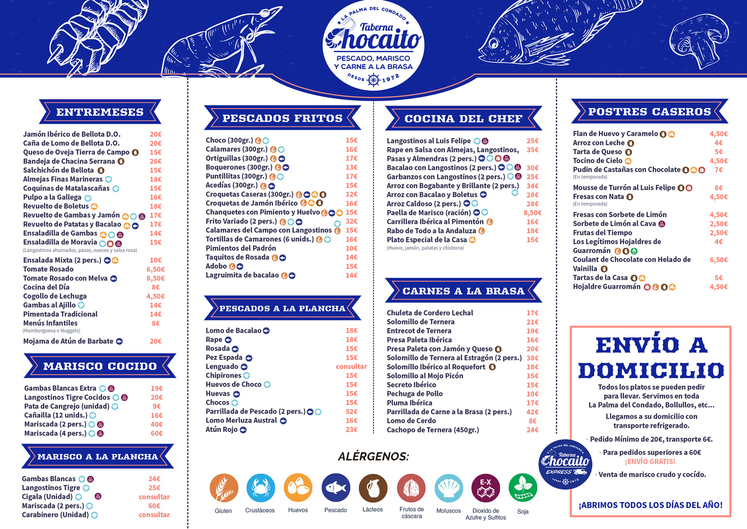 Carta de menú Taberna Chocaito La Palma del Condado